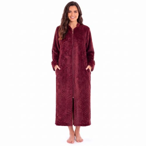 Plush Zipper Lounger Solid Robe, Wine