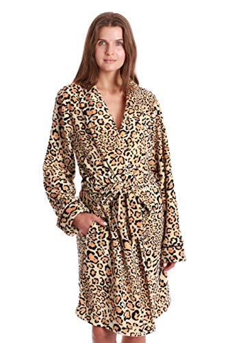 Printed Plush Robe for Women, Leopard