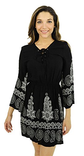 Rayon Short Dress, Black / Cream