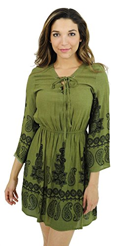 Rayon Short Dress, Olive / Black