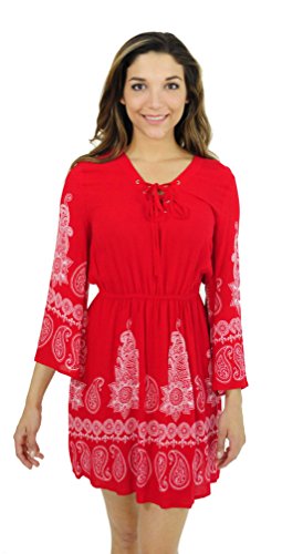 Rayon Short Dress, Red / Cream