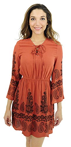 Rayon Short Dress, Rust / Black