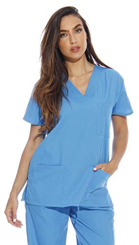 Scrub Tops for Women, Malibu Blue