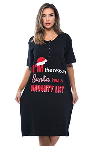 Short Sleeve Nightgown, Black - Naughty List