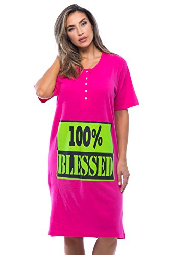 Short Sleeve Nightgown, Fuchsia - 100% Blessed