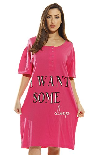 Short Sleeve Nightgown, Fuchsia - I Want Some Sleep
