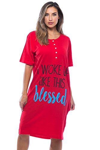 Short Sleeve Nightgown, Red - I Woke Up Like This