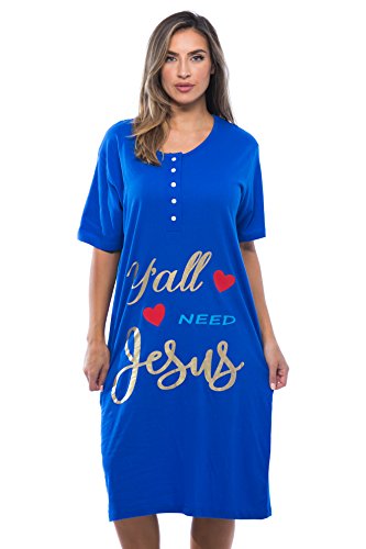 Short Sleeve Nightgown, Royal - Yall Need Jesus