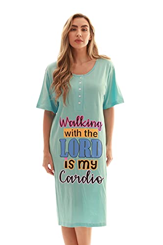 Short Sleeve Nightgown Sleep, Aqua - Walking With the Lord