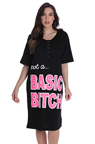 Short Sleeve Nightgown Sleep Dress for Women, Black - Basic