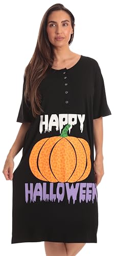 Short Sleeve Nightgown Sleep Dress, Black - Happy Halloween