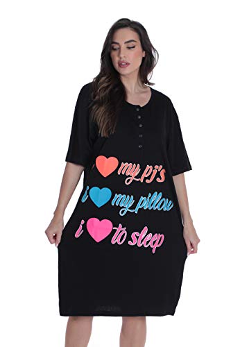 Short Sleeve Nightgown Sleep Dress, Black - I Heart My Pjs