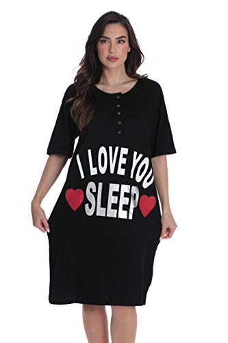 Short Sleeve Nightgown Sleep Dress, Black - I Love You Sleep