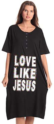 Short Sleeve Nightgown Sleep Dress, Black - Love Like Jesus