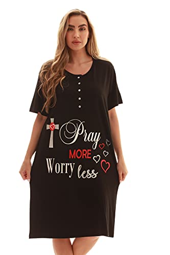 Short Sleeve Nightgown Sleep, Black - Pray More Worry Less