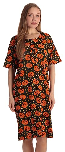 Short Sleeve Nightgown Sleep, Black - Pumpkins and Candycorn