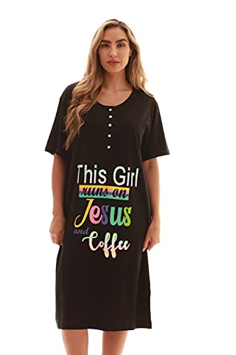 Short Sleeve Nightgown Sleep, Black - Runs on Jesus and Coffee