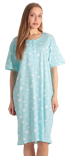 Short Sleeve Nightgown Sleep Dress, Blue - Distressed Star