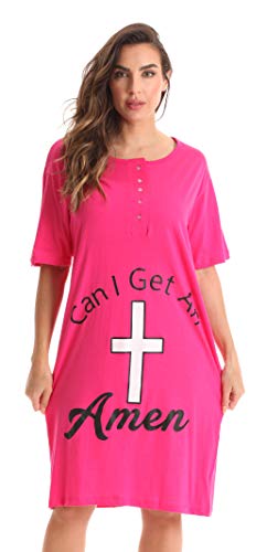 Short Sleeve Nightgown Sleep Dress, Fuchsia - Can I Get an Amen