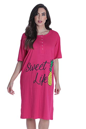 Short Sleeve Nightgown Sleep Dress, Fuchsia - Sweet Life
