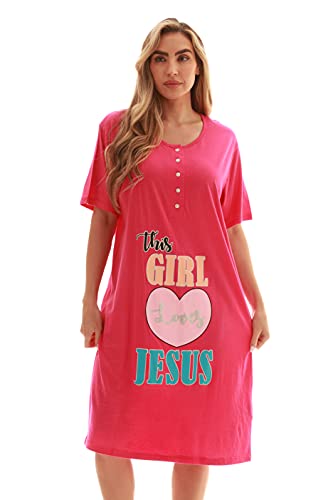 Short Sleeve Nightgown Sleep, Fuchsia - This Girl Loves Jesus