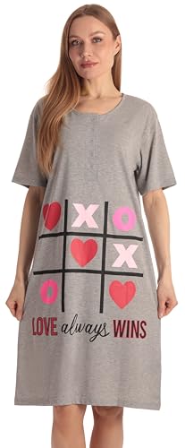 Short Sleeve Nightgown Sleep Dress, Grey - Love Always Win