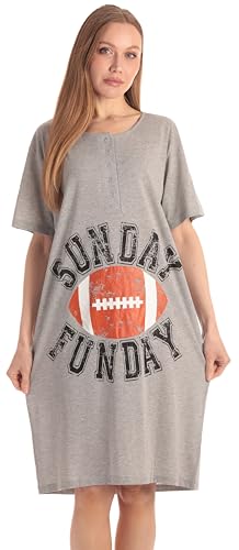 Short Sleeve Nightgown Sleep Dress, Grey - Sunday Funday