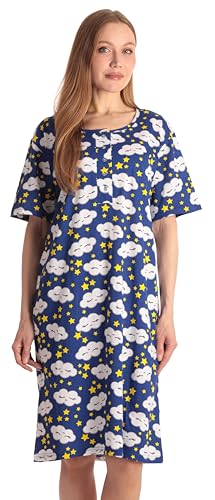 Short Sleeve Nightgown Sleep Dress, Navy - Sleepy Clouds