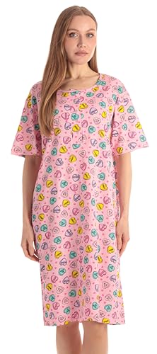 Short Sleeve Nightgown Sleep Dress, Pink - Candy Hearts