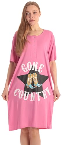 Short Sleeve Nightgown Sleep Dress, Pink - Gone Country