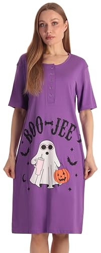 Short Sleeve Nightgown Sleep Dress for Women, Purple - Boojee