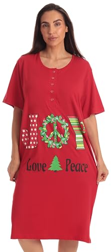 Short Sleeve Nightgown Sleep Dress, Red - Joy Love Peace