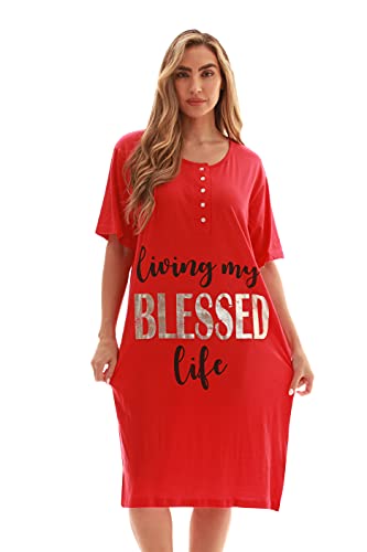 Short Sleeve Nightgown Sleep, Red - Living My Blessed Life