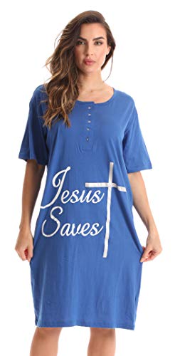 Short Sleeve Nightgown Sleep Dress, Royal - Jesus Saves