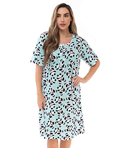 Short Sleeve Nightgown Sleep Dress, Tossed Pandas Aqua