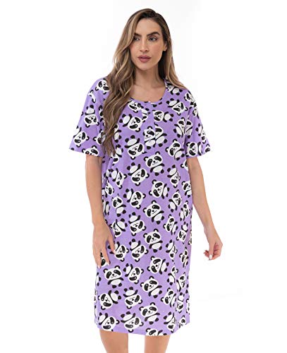 Short Sleeve Nightgown Sleep Dress, Tossed Pandas Purple