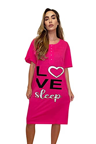 Short Sleeve Nightgown Sleep Dress, Fuchsia - Love Sleep