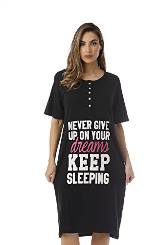 Short Sleeve Nightgown Sleep Dress, Black - Keep Sleeping