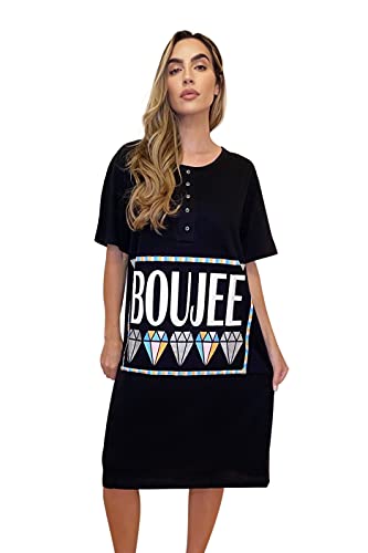 Short Sleeve Nightgown Sleep Dress for Women, Black - Boujee