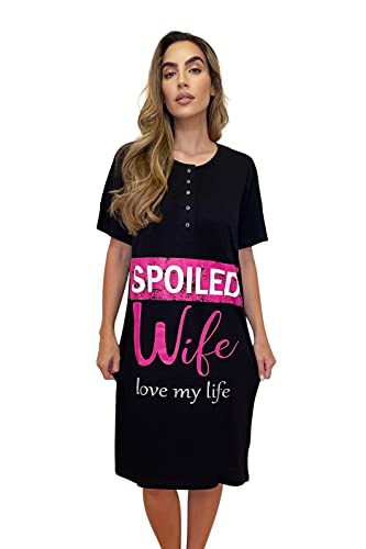 Short Sleeve Nightgown Sleep Dress, Black - Spoiled Wife