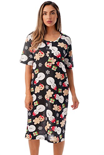 Short Sleeve Nightgown Sleep Dress, Black - Holiday Mixed