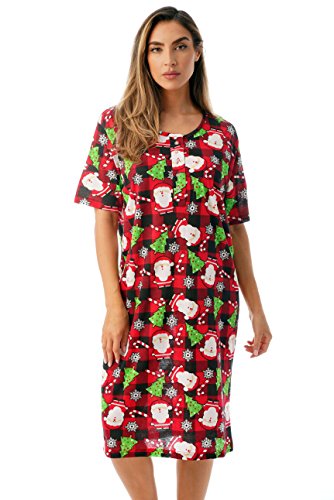 Short Sleeve Nightgown Sleep, Black - Buffalo Plaid Christmas