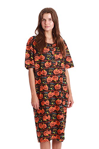 Short Sleeve Nightgown Sleep Dress, Black - Halloween Pumpkins
