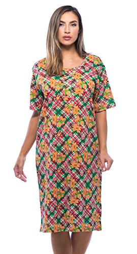 Short Sleeve Nightgown Sleep Dress, Plaid - Gingerbread