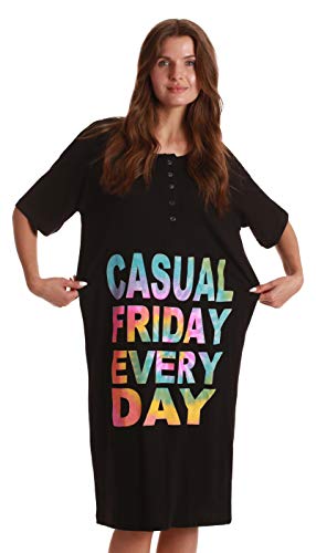 Short Sleeve Nightgown Sleep Dress, Black - Casual Friday