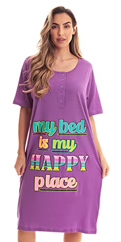 Short Sleeve Nightgown Sleep Dress, Purple - Bed Happy Place