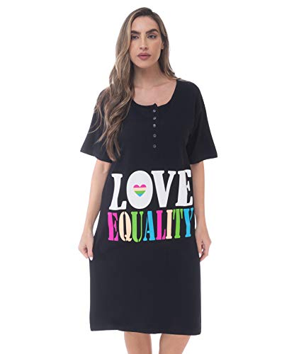 Short Sleeve Nightgown Sleep Dress, Black - Love Equality