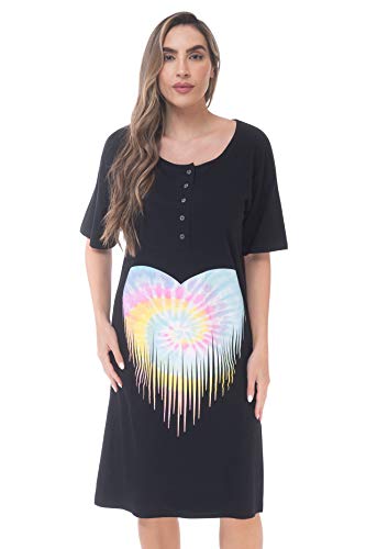 Short Sleeve Nightgown Sleep, Black - Dripping Pastel Heart