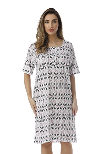 Short Sleeve Nightgown Sleep Dress, White - Poodle Elegance