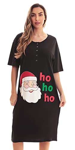 Short Sleeve Nightgown Sleep Dress for Women, Black - Ho Ho Ho